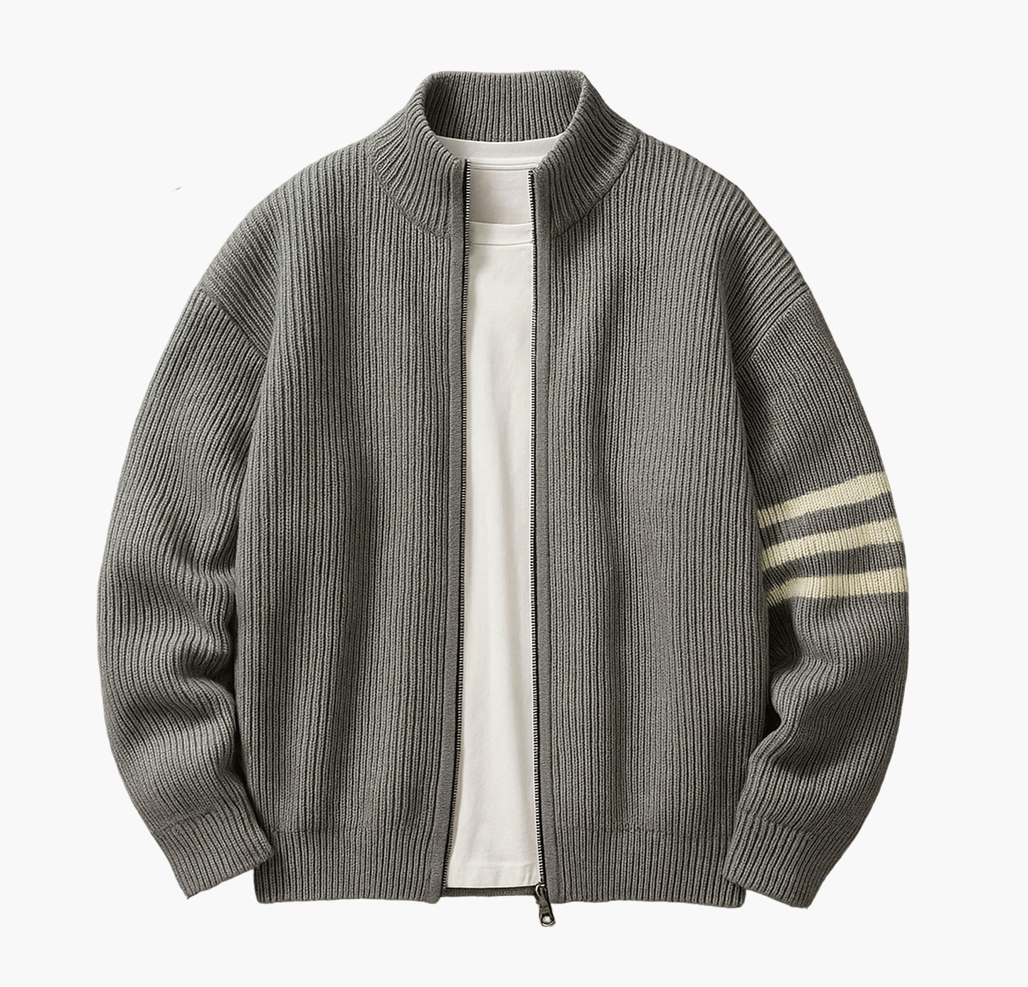 Men’s Oversized Striped Knit Sweater – Half-Zip Winter Jacket