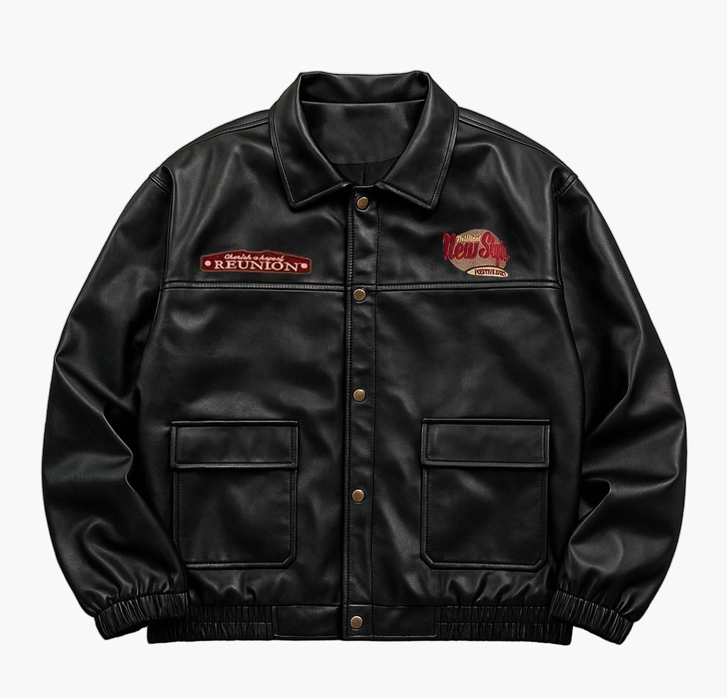 Men’s Vintage Bomber Jacket – Loose Fit Black Zip-Up Retro Coat with Pockets