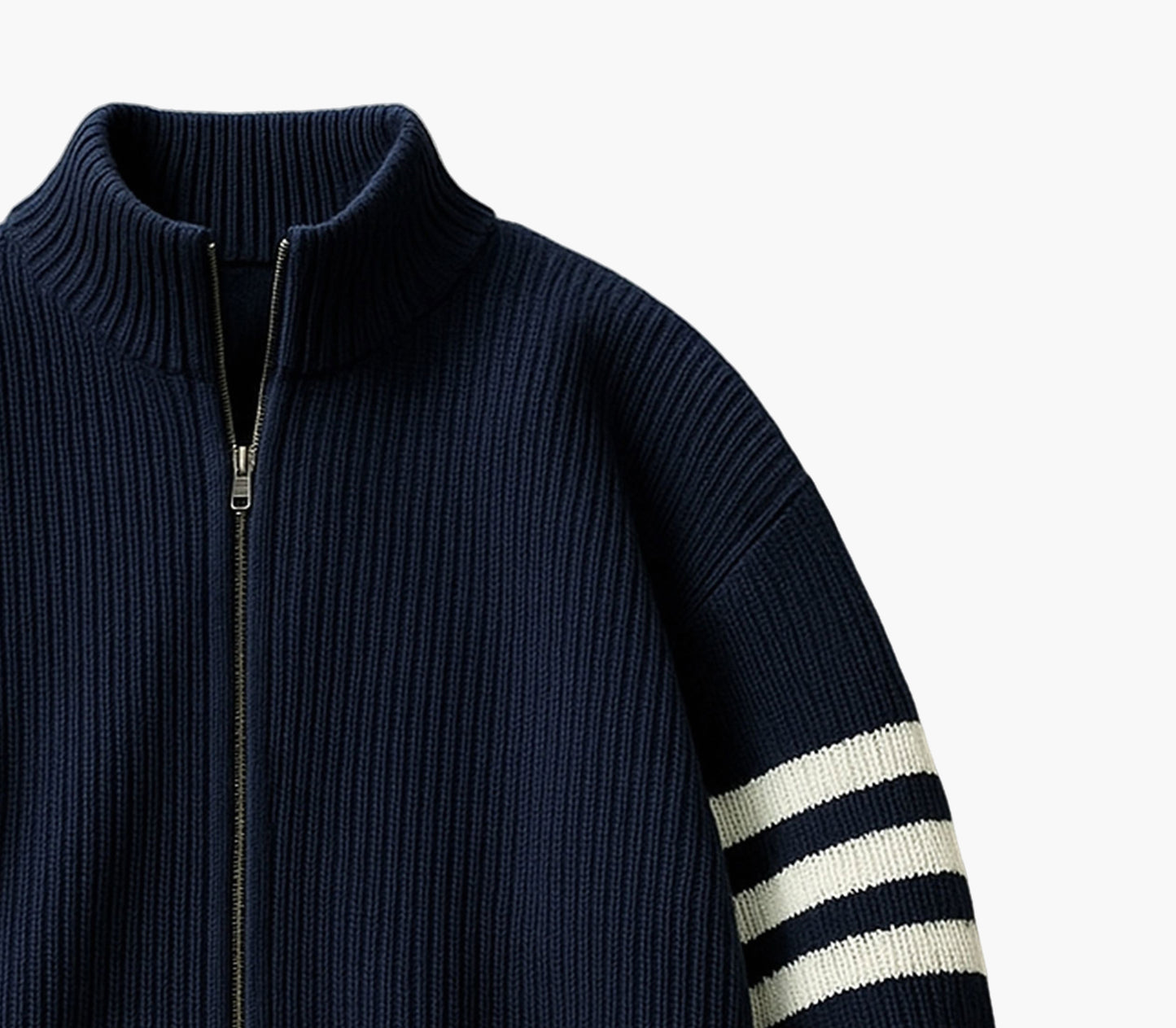Men’s Oversized Striped Knit Sweater – Half-Zip Winter Coat