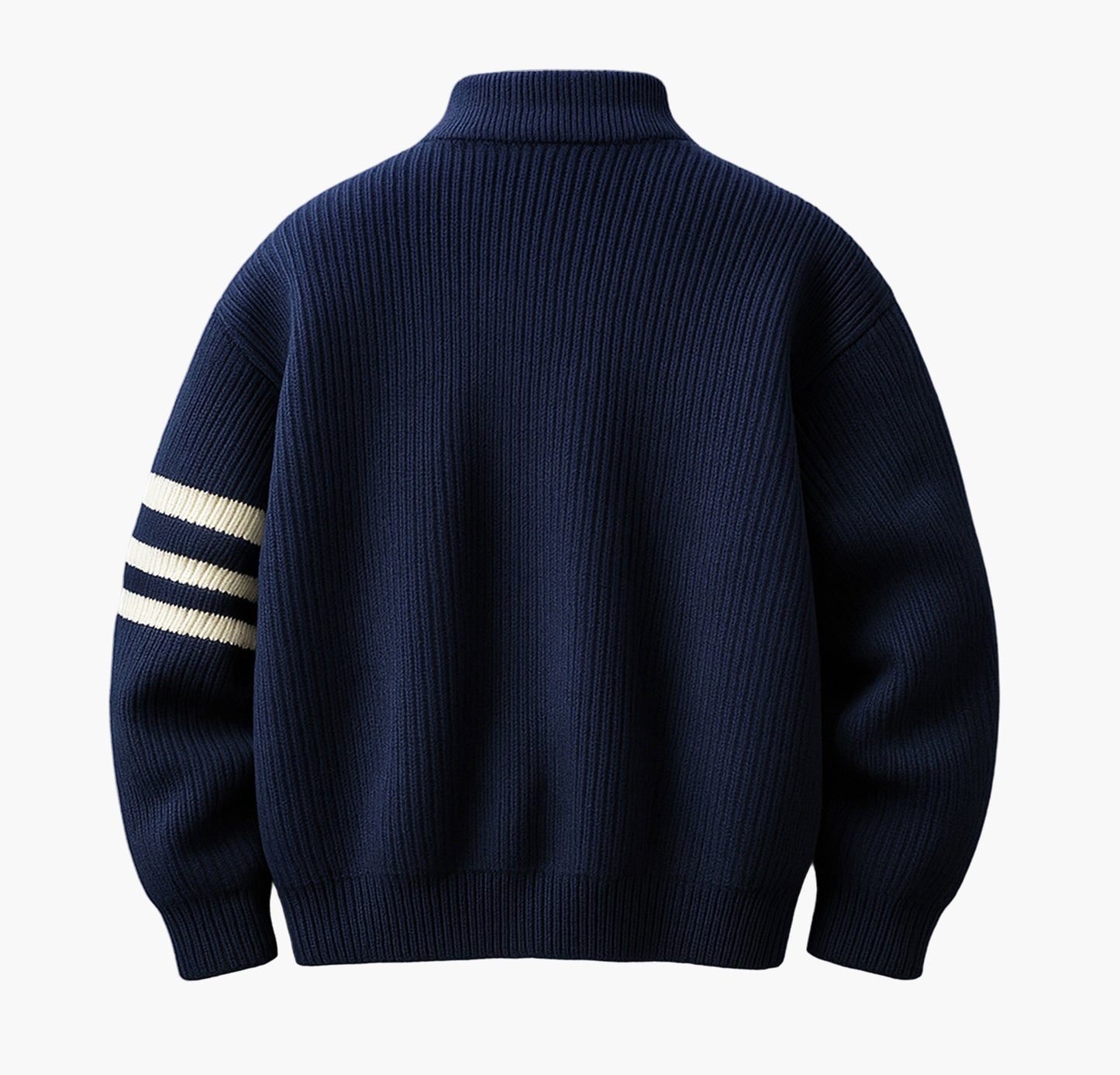 Men’s Oversized Striped Knit Sweater – Half-Zip Winter Coat