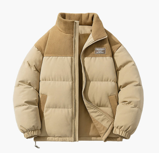 Men’s Pink Winter Jacket – Insulated Stand Collar Coat with Zippered Pockets