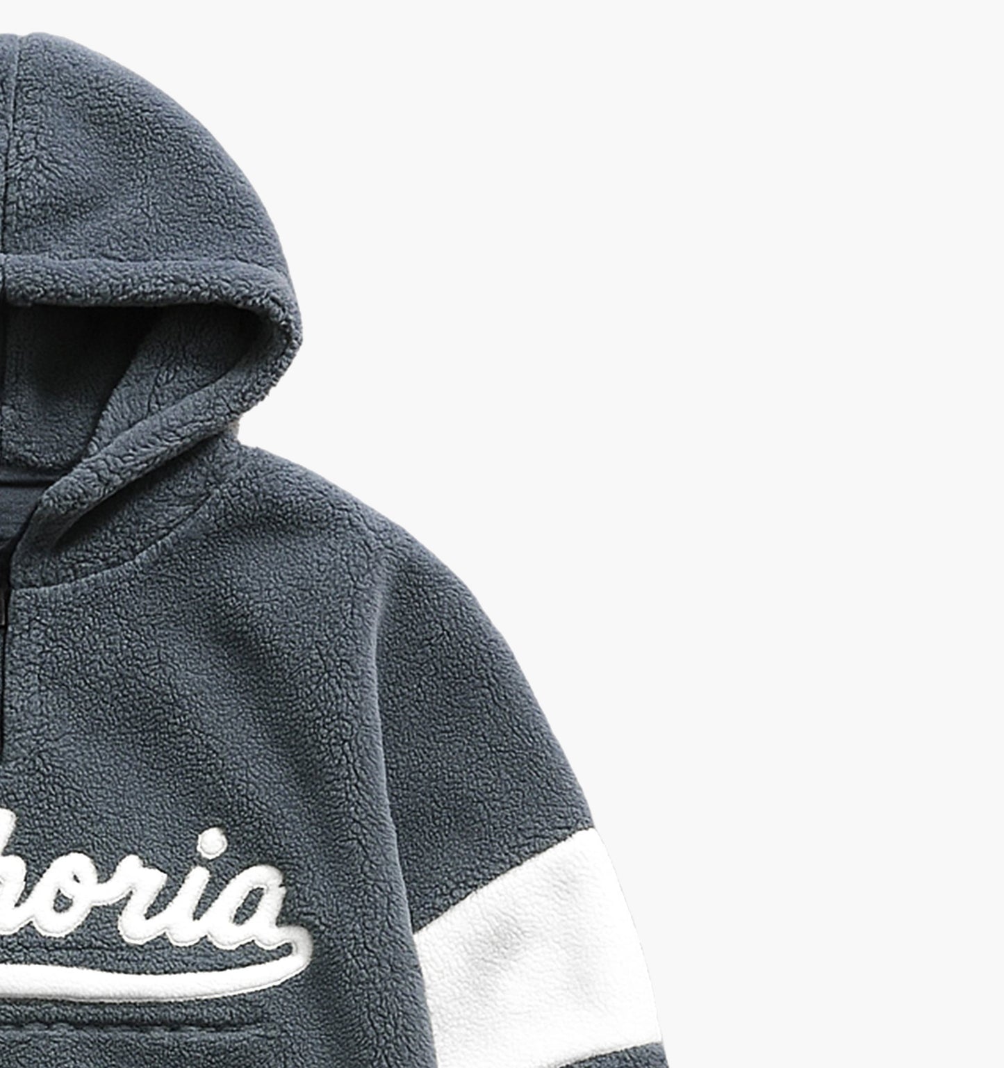 Men’s Fleece Hoodie – Gray Winter Pullover with “Euporia” Embroidered Lettering