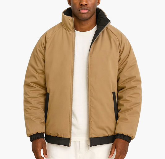 Men’s Reversible Half-Zip Jacket – Slim-Fit Windproof Winter Coat