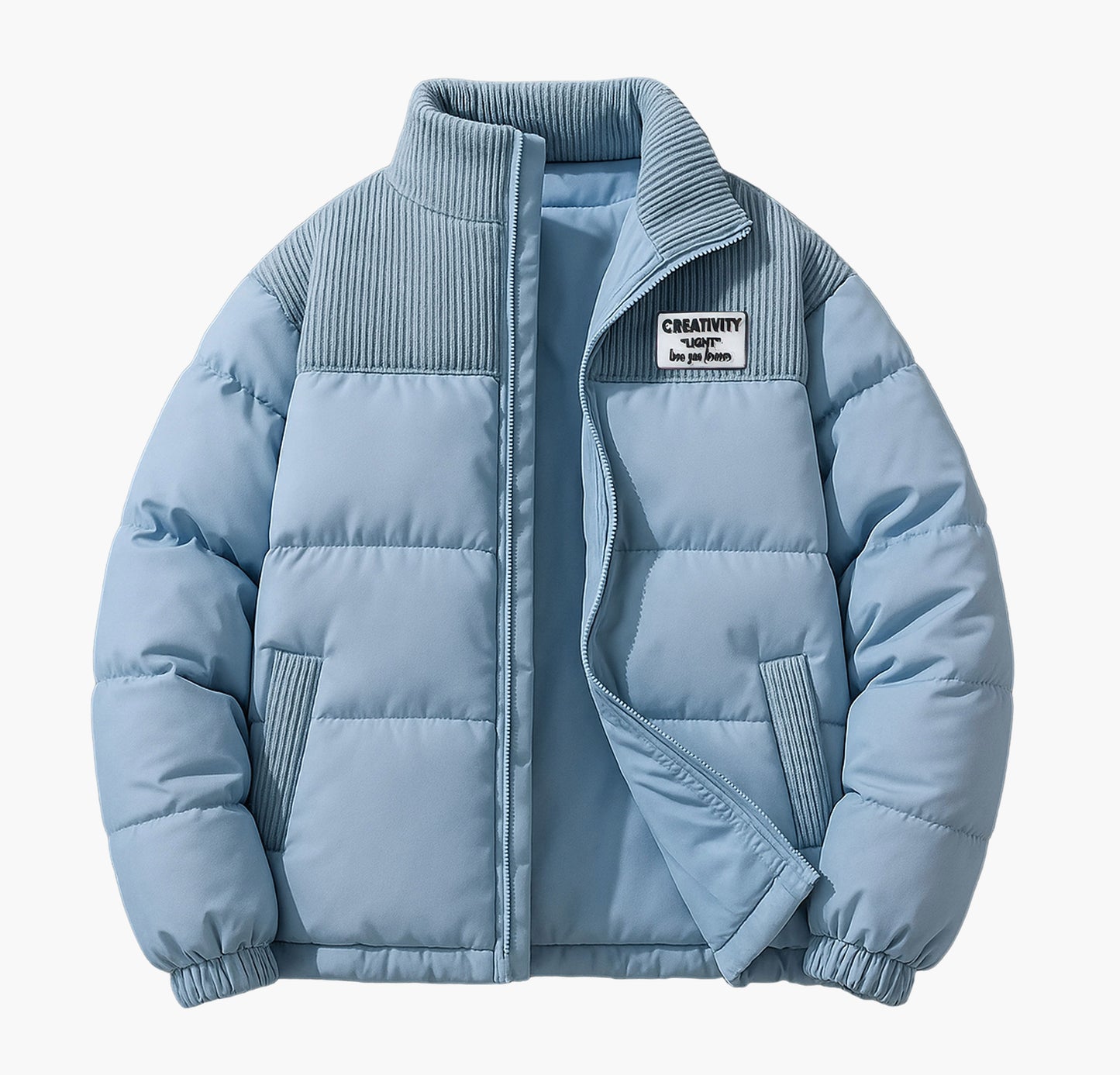 Men’s Pink Winter Puffer Jacket – Insulated Stand Collar Coat with Pockets