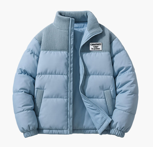 Men’s Pink Winter Puffer Jacket – Insulated Stand Collar Coat with Pockets