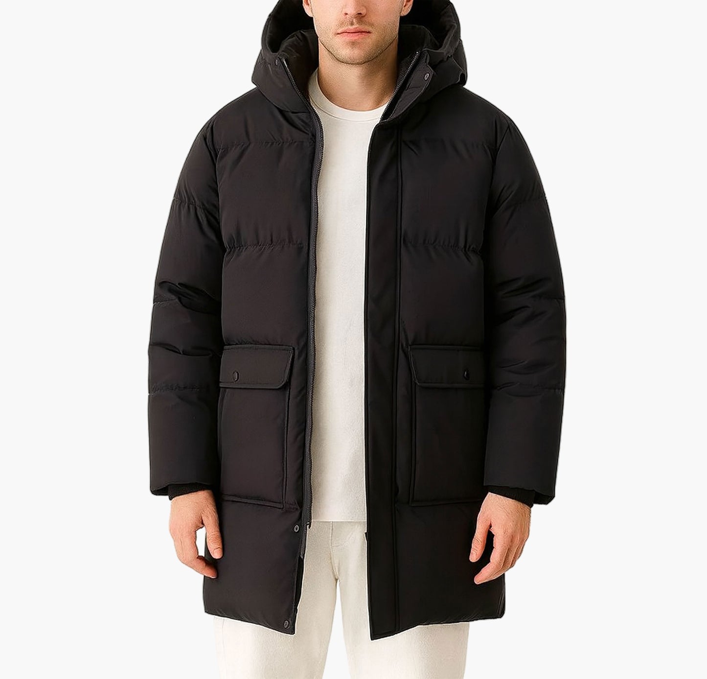 Men’s Long Hooded Parka – Thick Mid-Length Winter Jacket