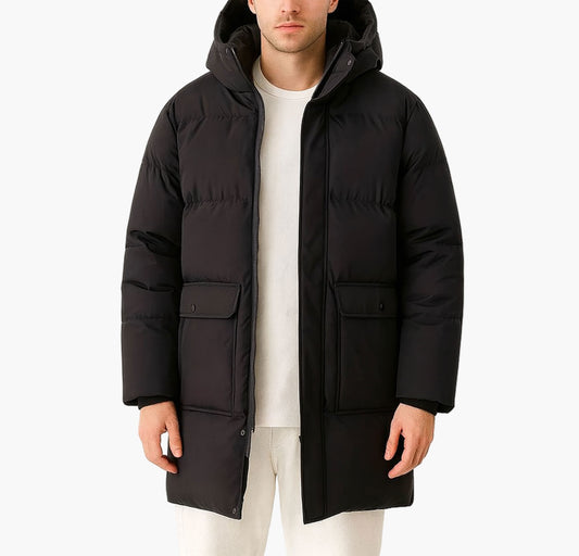 Men’s Long Hooded Parka – Thick Mid-Length Winter Jacket