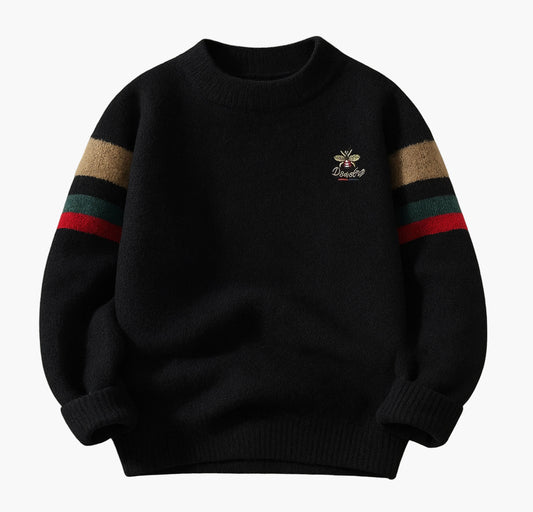 Men’s Cozy Fleece-Lined Knit Sweater – Brown Geometric Pullover