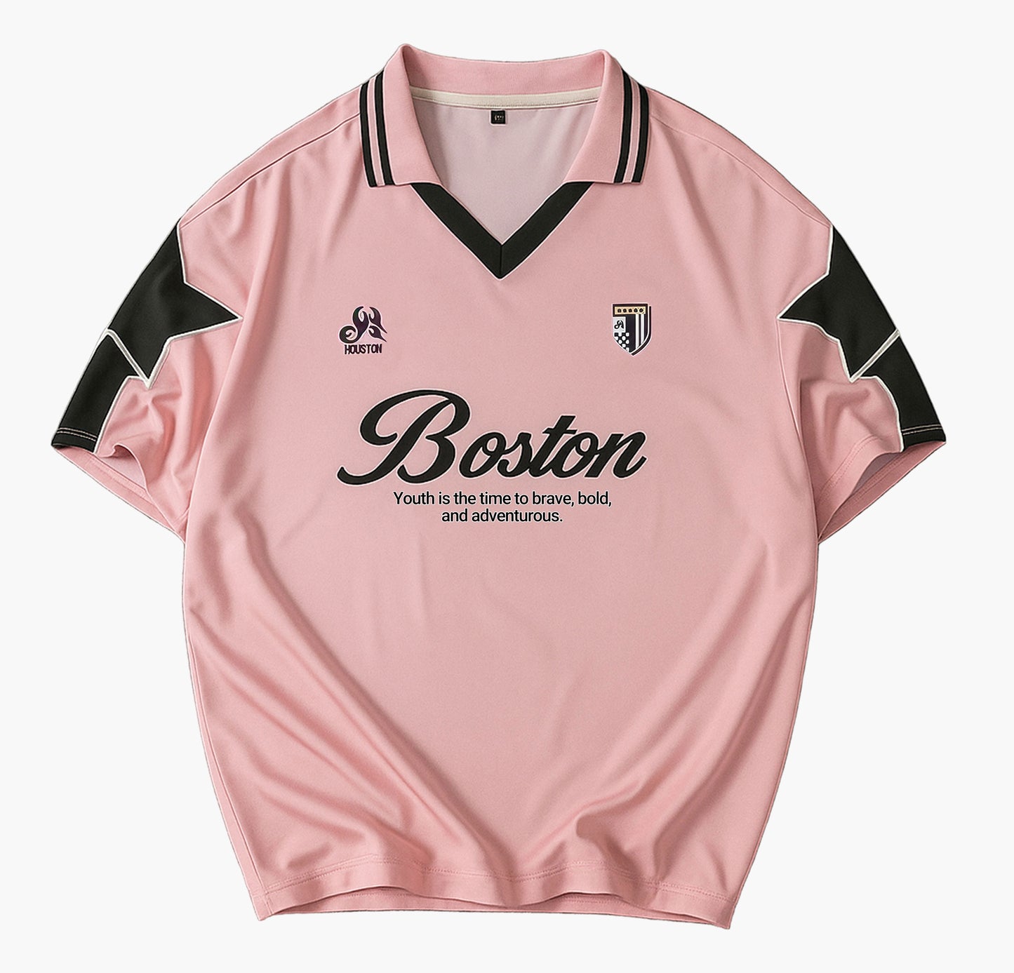 Men’s Pink Streetwear Shirt – Relaxed Fit with Black & White Contrast Trim