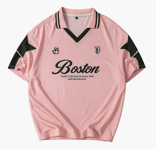 Men’s Pink Streetwear Shirt – Relaxed Fit with Black & White Contrast Trim