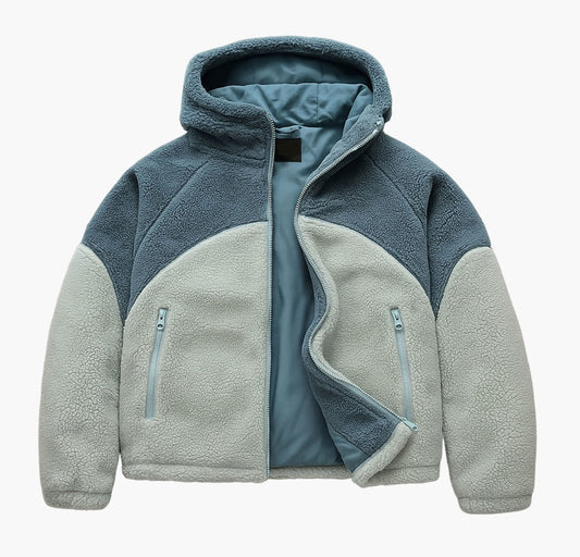 Men’s Color Block Hooded Jacket – Zip-Up Casual Winter Coat