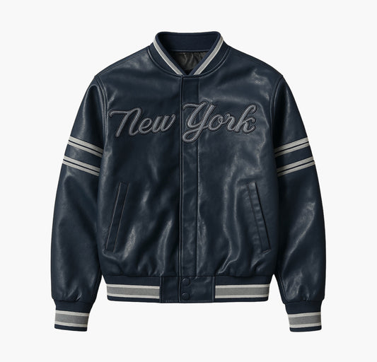 Men’s Retro Baseball Jacket – New York Letter Varsity Zip-Up Coat