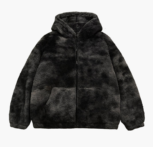 Men’s Tie-Dye Fleece Jacket – Full-Zip Hooded Winter Coat