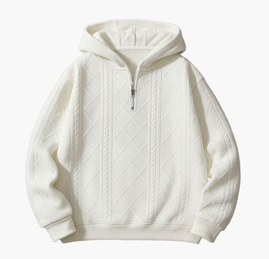 Men’s 3D Diamond Pattern Hoodie – Full-Zip Casual Sweatshirt