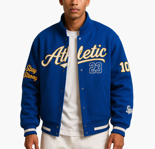 Men’s Casual Baseball Jacket – Letter Print Snap-Up Coat