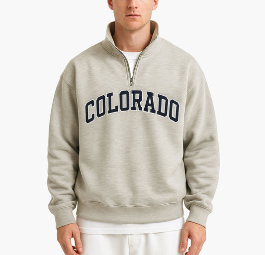 Men’s Vintage Half-Zip Hoodie – “COLORADO” Letter Print Pullover