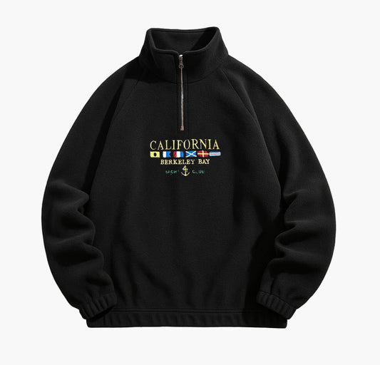Men’s California Embroidered Fleece Zip-Up – Stand Collar Casual Sweatshirt