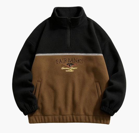Men’s Color Block Fleece Hoodie – Zip-Up Sweatshirt with Embroidered Logo