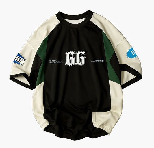 Men’s 3D “66” Print T-Shirt – Heavyweight Crewneck Cotton Tee