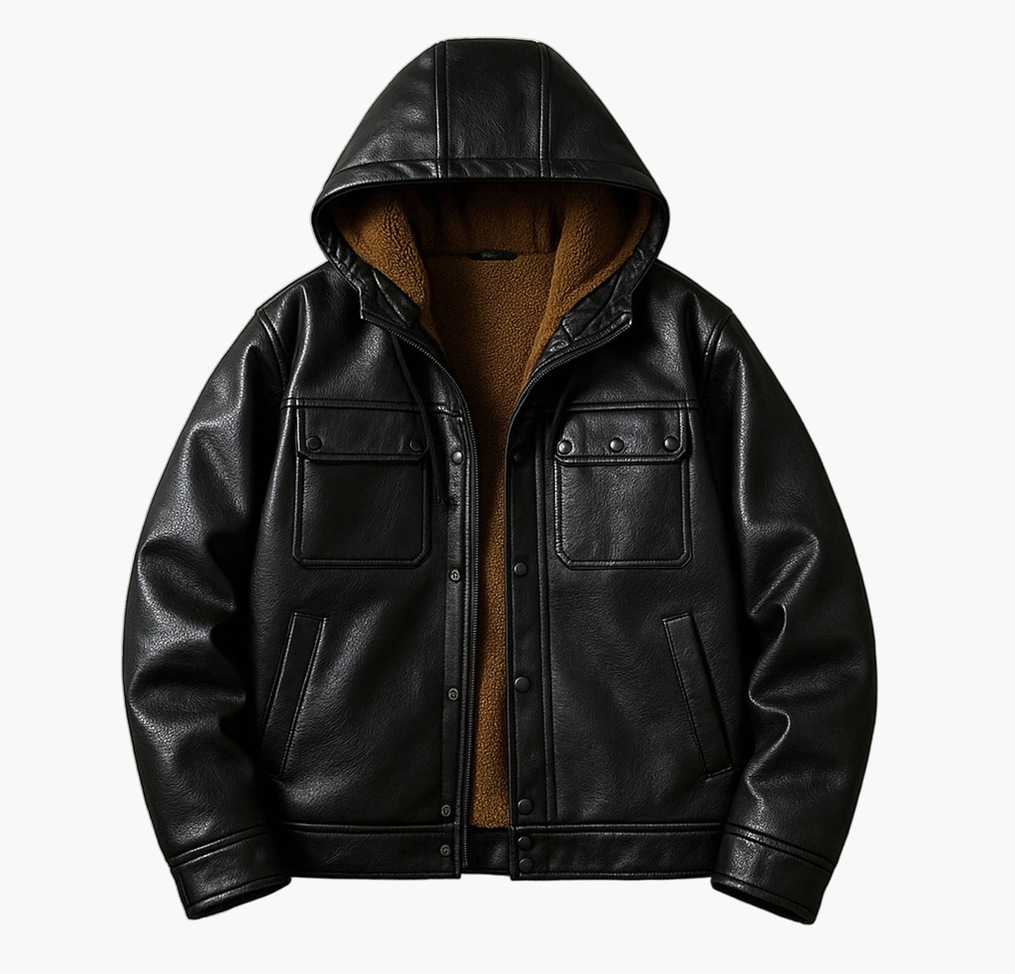 Men’s PU Leather Motorcycle Jacket – Fleece-Lined Winter Coat