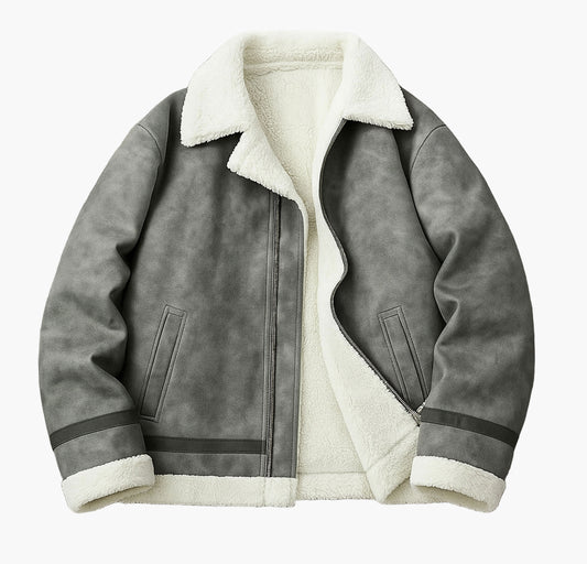 Men’s Faux Fur-Lined Bomber Jacket – Trendy Winter Streetwear