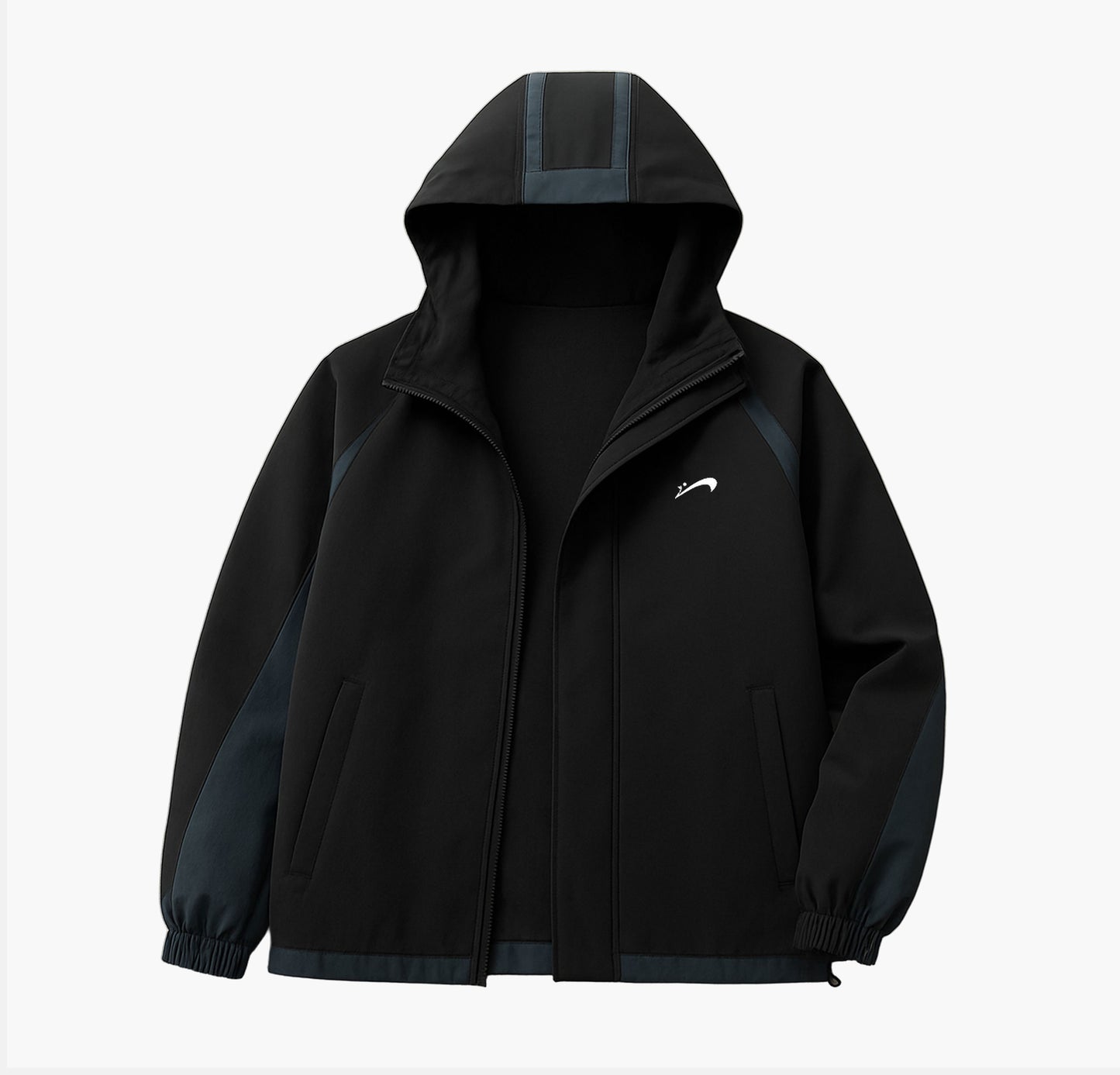 Men’s Hooded Zip-Up Jacket – Casual White with Black Accents